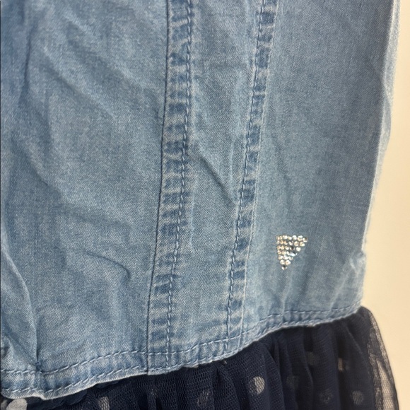 Guess Kids denim and tulle girls dress sz 14 Easter Spring Summer Polka Dot Navy - Picture 3 of 7